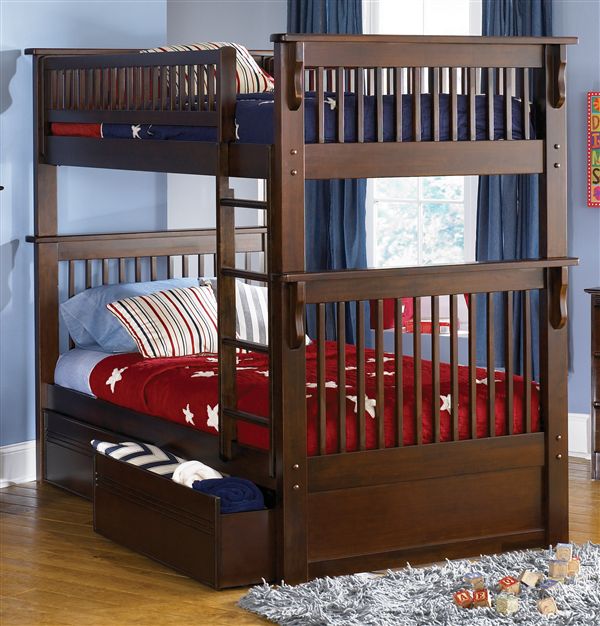 Colorado Bunk Bed Twin/Twin w Flat Panel Drawers, Walnut